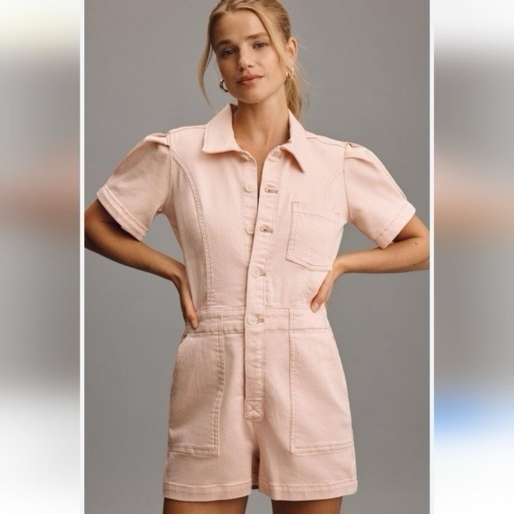 Anthropologie Pilcro The Kit Utility Romper, Pink, Size 4 NWT